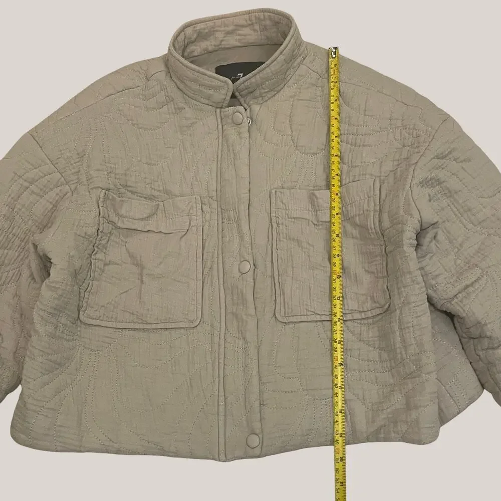 7 For All Mankind M Quilted Cropped Jacket | Stand Collar, Neutral Taupe Beige